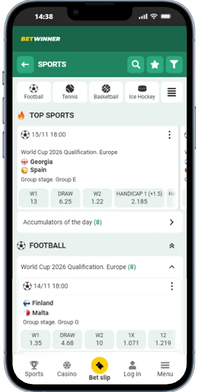 Betwinner Mobile App Screenshot